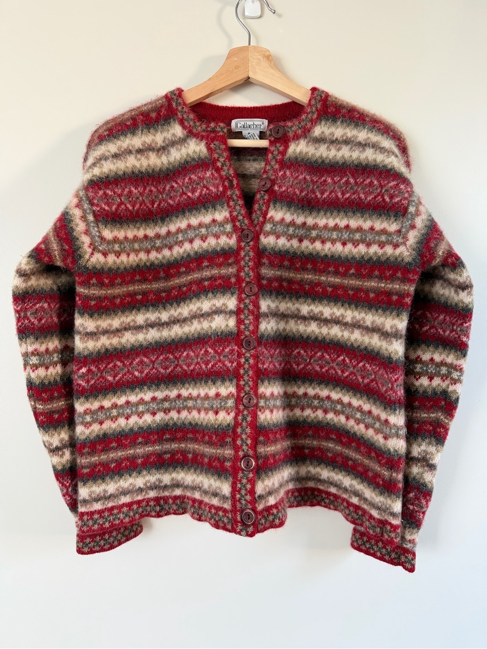 Vintage Gallagher 100% Shetland Wool Fair Isle Cardigan